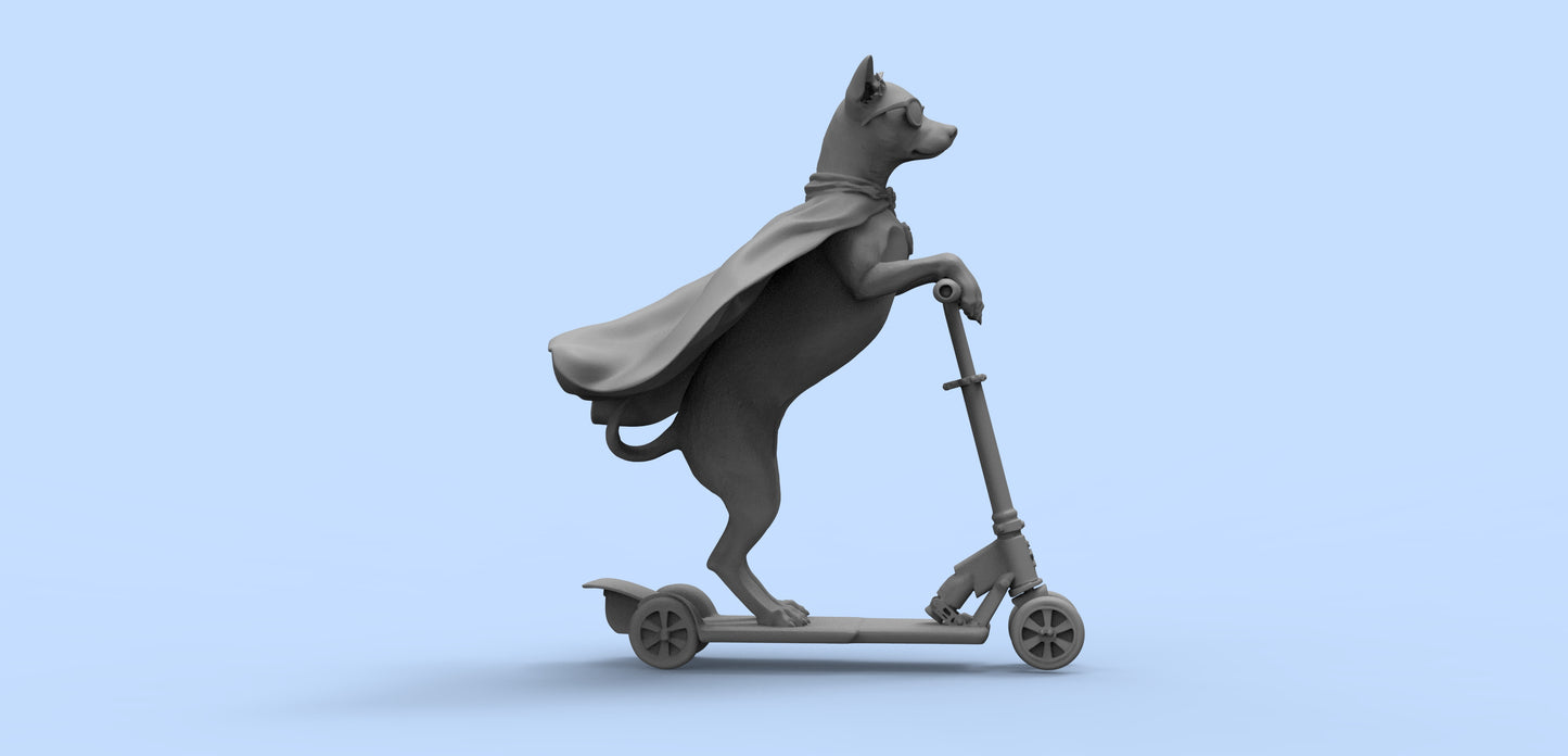 80mm - 200mm 3D Print Model Kit Superhero Dog on Scooter Unpainted - Model-Fan-Store