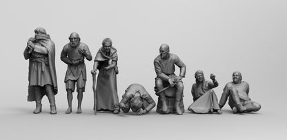 1/35 - 1/16 7pcs 3D Print Model Kit European Medieval Residents Unpainted