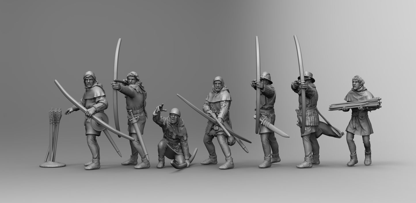 1/35 - 1/16 7pcs 3D Print Model Kit European Medieval Archers Unpainted