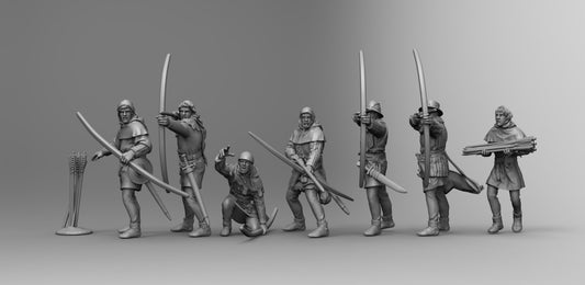 1/35 - 1/16 7pcs 3D Print Model Kit European Medieval Archers Unpainted