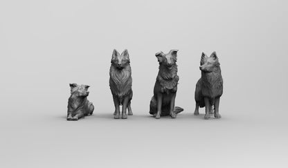 1/35 - 1/6 4pcs 3D Print Model Kit Animal Dogs Pets Border Collie Unpainted