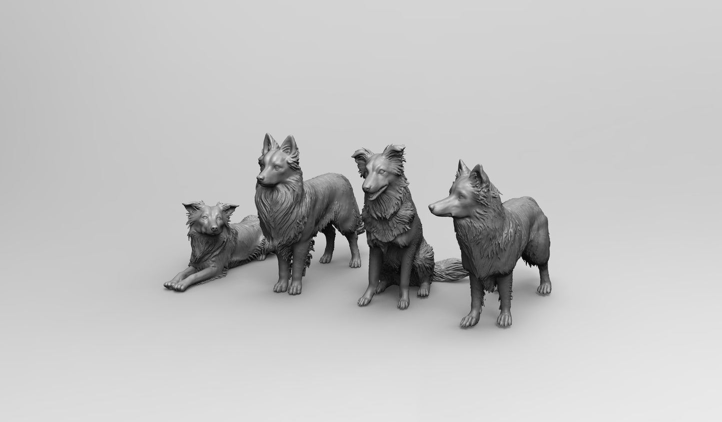 1/35 - 1/6 4pcs 3D Print Model Kit Animal Dogs Pets Border Collie Unpainted