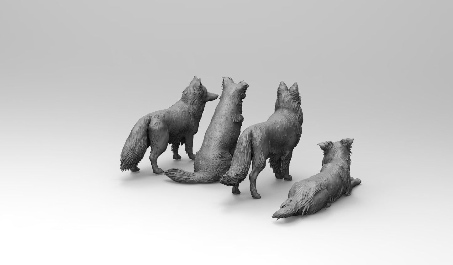 1/35 - 1/6 4pcs 3D Print Model Kit Animal Dogs Pets Border Collie Unpainted