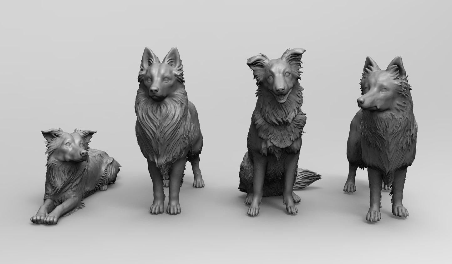 1/35 - 1/6 4pcs 3D Print Model Kit Animal Dogs Pets Border Collie Unpainted