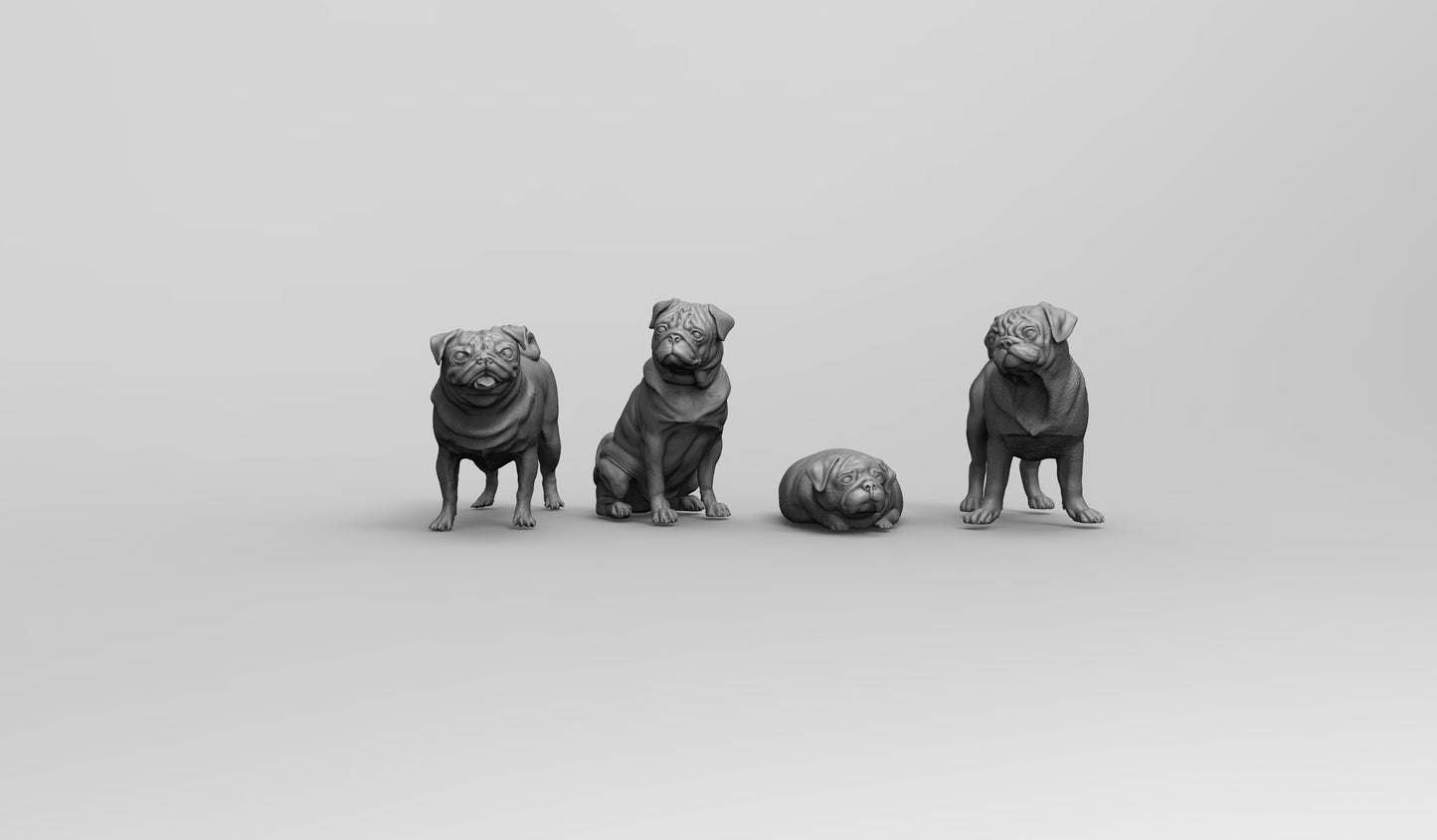 1/35 - 1/6 4pcs 3D Print Model Kit Animal Dogs Pets Pugs Unpainted