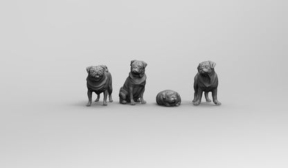 1/35 - 1/6 4pcs 3D Print Model Kit Animal Dogs Pets Pugs Unpainted