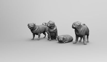 1/35 - 1/6 4pcs 3D Print Model Kit Animal Dogs Pets Pugs Unpainted