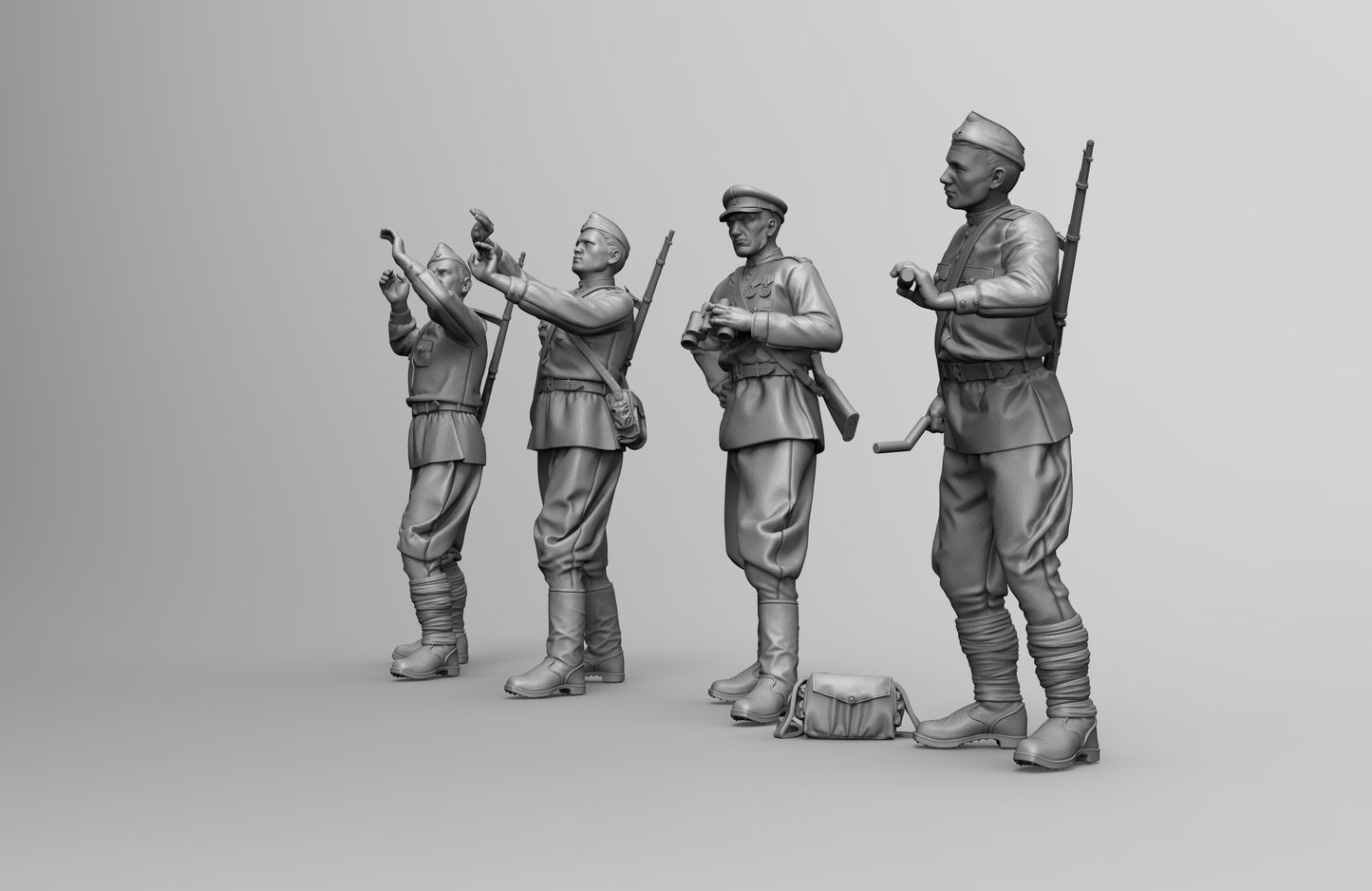 1/35 - 1/16 5pcs 3D Print Model Kit Soviet Soldiers with Artillery Gun WW2 Unpainted