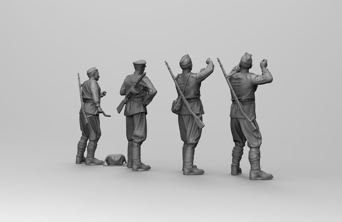 1/35 - 1/16 5pcs 3D Print Model Kit Soviet Soldiers with Artillery Gun WW2 Unpainted