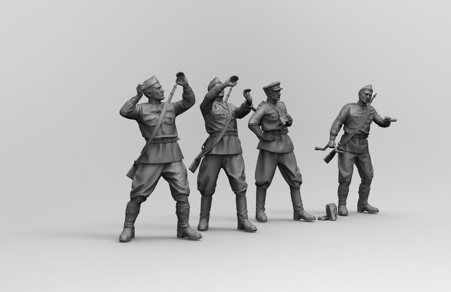 1/35 - 1/16 5pcs 3D Print Model Kit Soviet Soldiers with Artillery Gun WW2 Unpainted