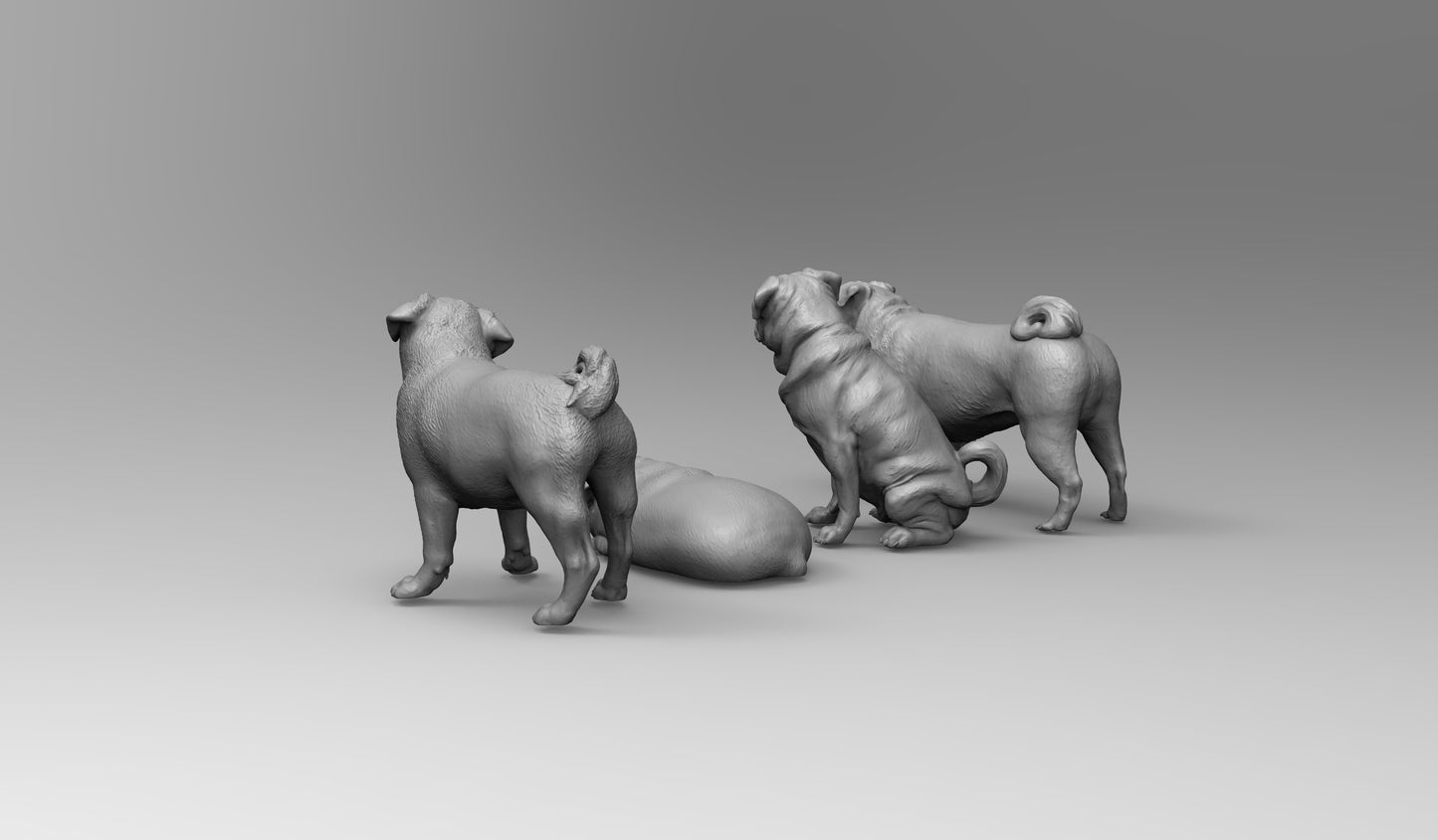 1/35 - 1/6 4pcs 3D Print Model Kit Animal Dogs Pets Pugs Unpainted