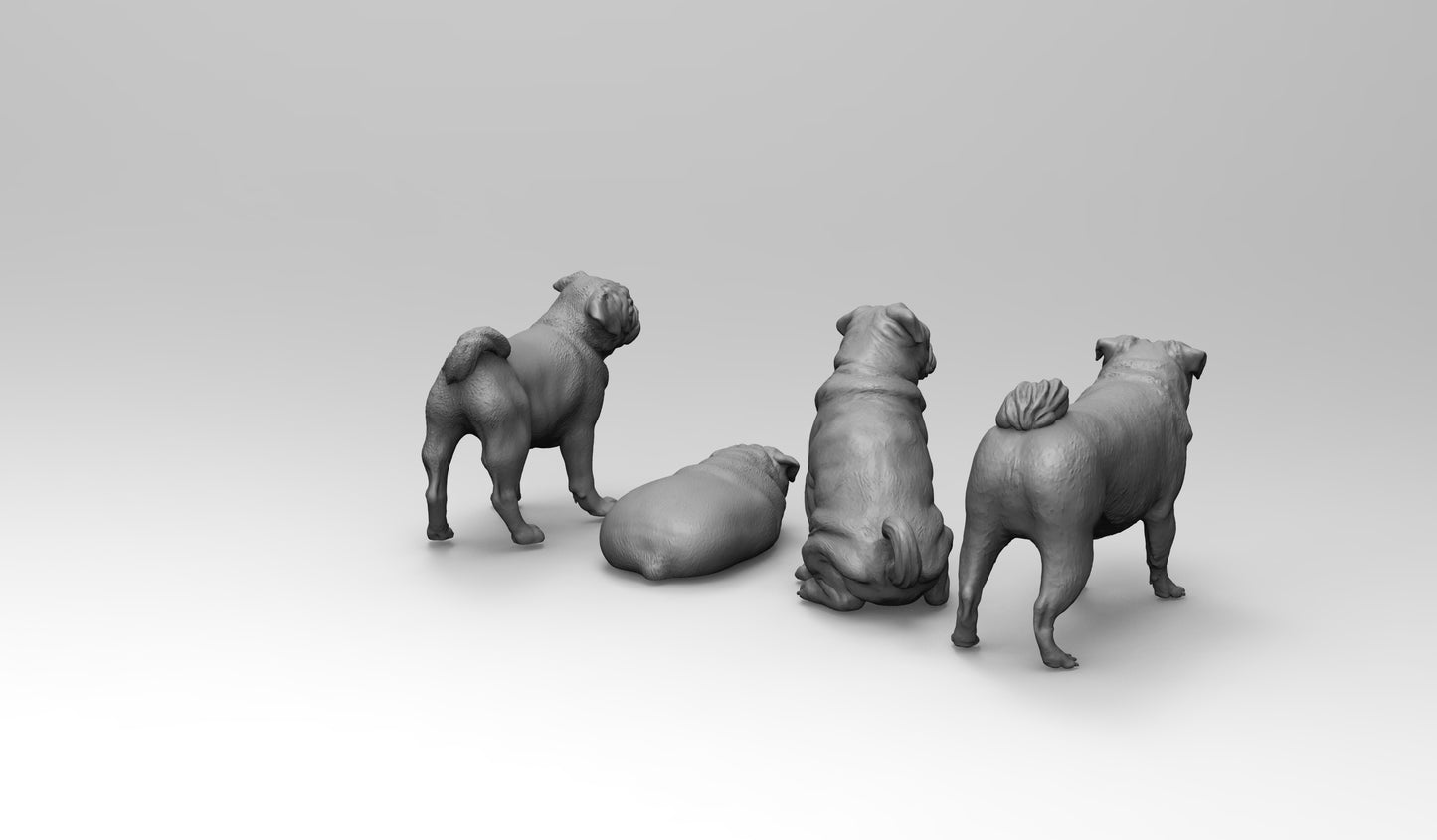 1/35 - 1/6 4pcs 3D Print Model Kit Animal Dogs Pets Pugs Unpainted