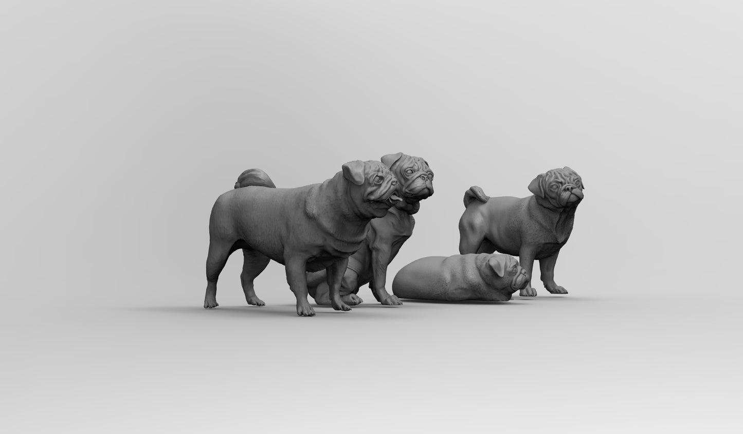 1/35 - 1/6 4pcs 3D Print Model Kit Animal Dogs Pets Pugs Unpainted