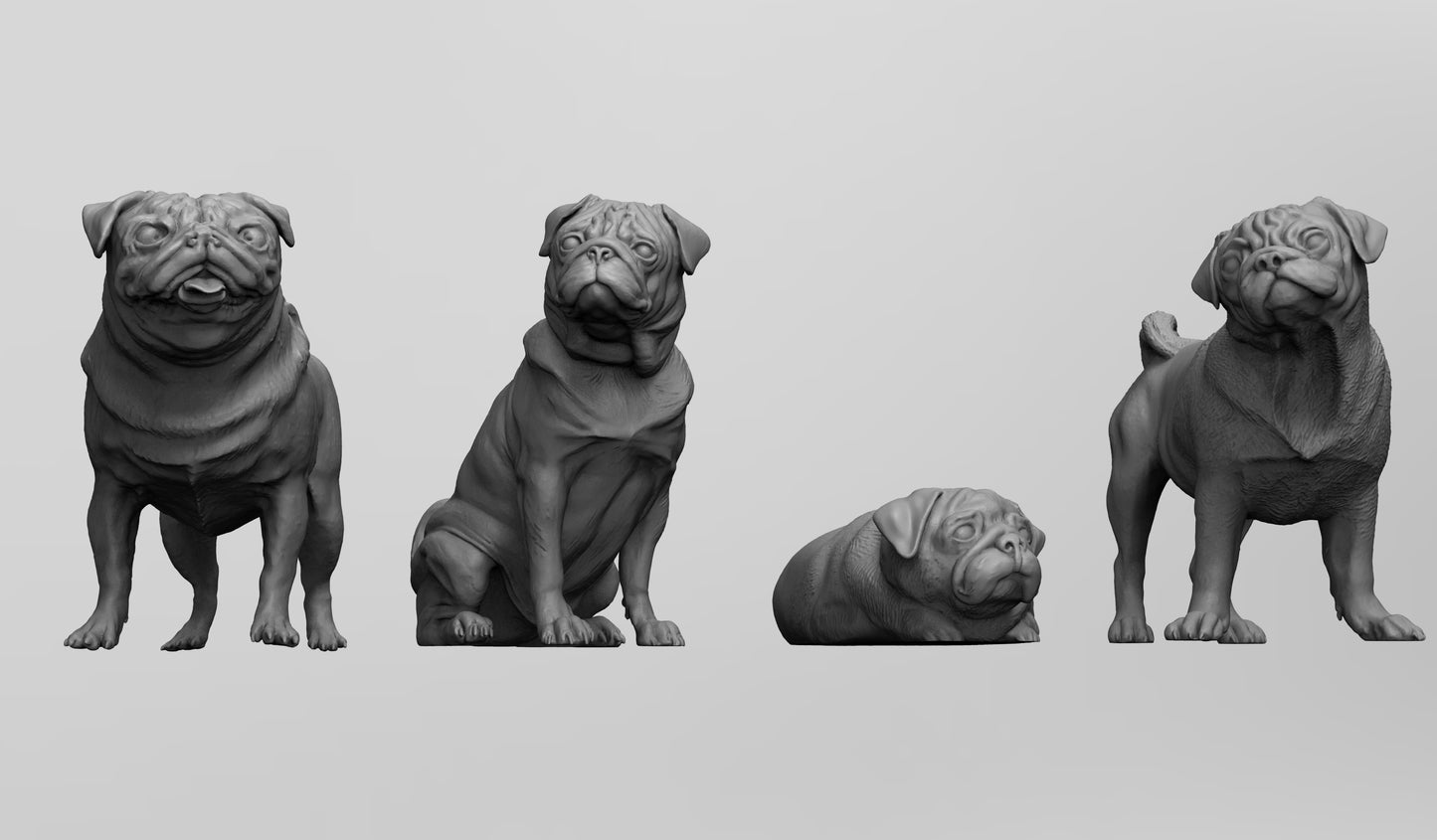 1/35 - 1/6 4pcs 3D Print Model Kit Animal Dogs Pets Pugs Unpainted