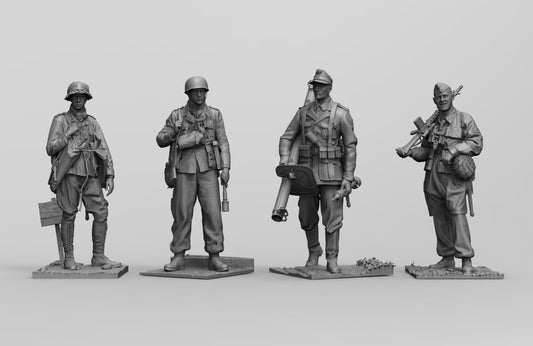 1/35 - 1/16 4pcs 3D Print Model Kit German Soldiers Infantry WW2 Unpainted