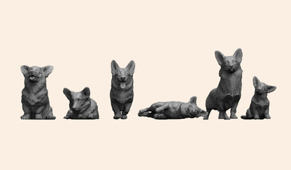 1/35 - 1/6 6pcs 3D Print Model Kit Animal Dogs Pets Welsh Corgi Unpainted