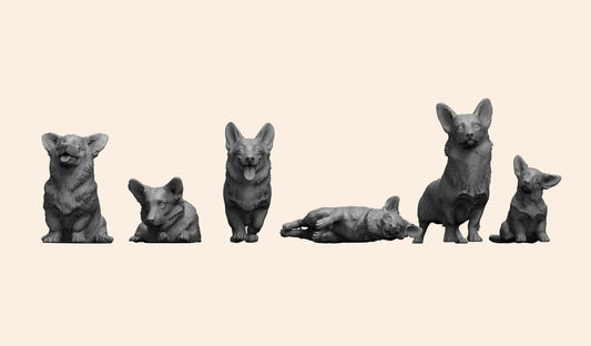 1/35 - 1/6 6pcs 3D Print Model Kit Animal Dogs Pets Welsh Corgi Unpainted