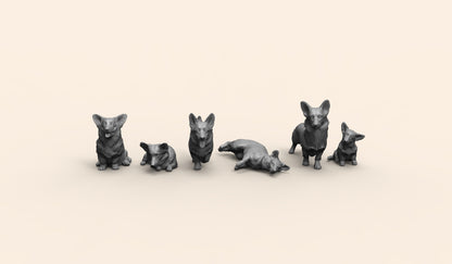 1/35 - 1/6 6pcs 3D Print Model Kit Animal Dogs Pets Welsh Corgi Unpainted