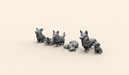 1/35 - 1/6 6pcs 3D Print Model Kit Animal Dogs Pets Welsh Corgi Unpainted