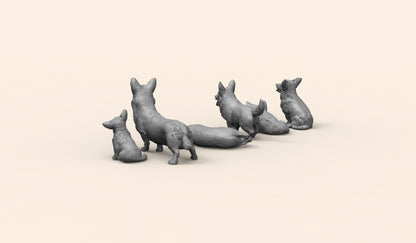 1/35 - 1/6 6pcs 3D Print Model Kit Animal Dogs Pets Welsh Corgi Unpainted