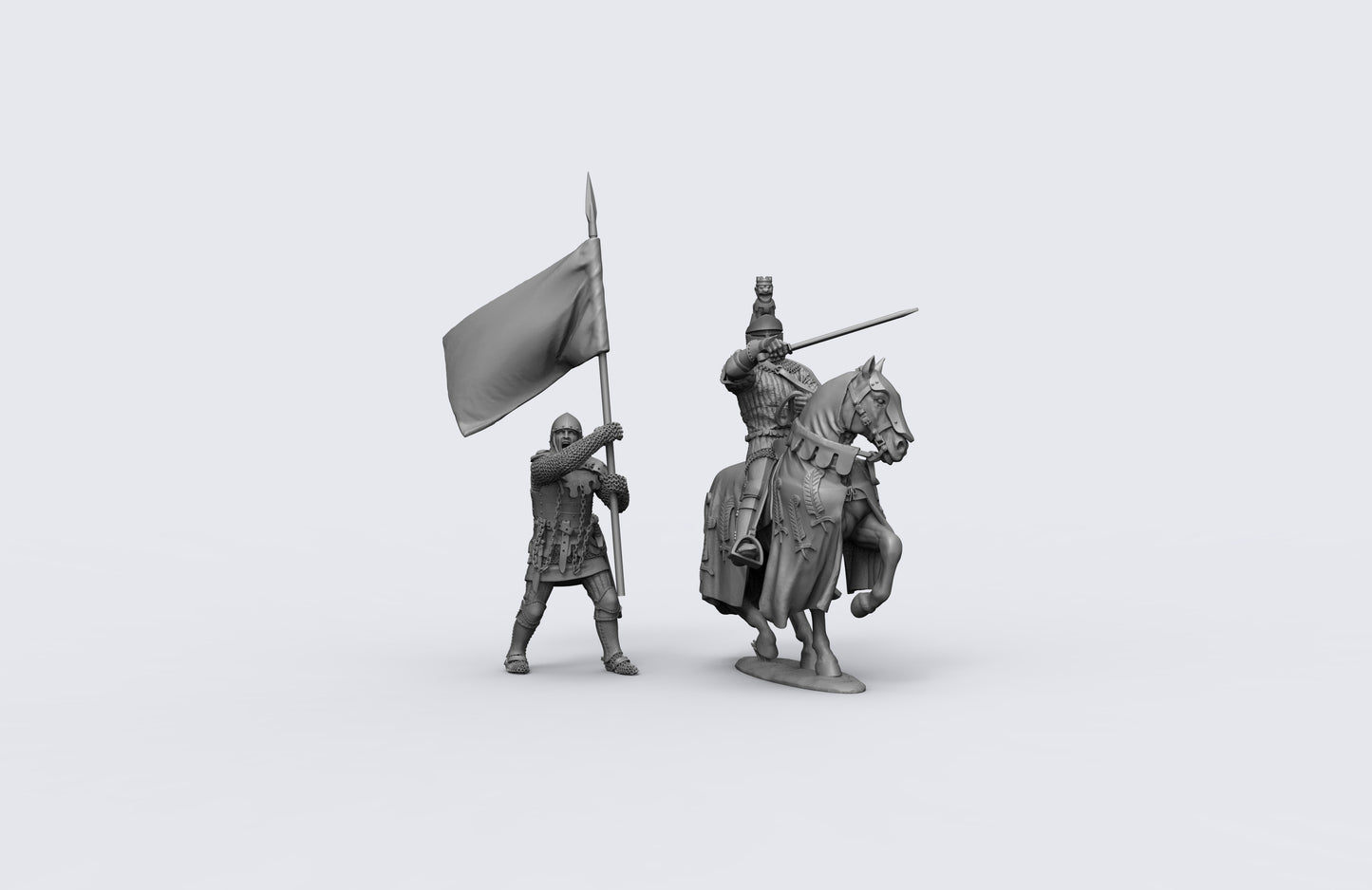 1/35 - 1/16 2pcs 3D Print Model Kit European Medieval Knights Horseman Unpainted