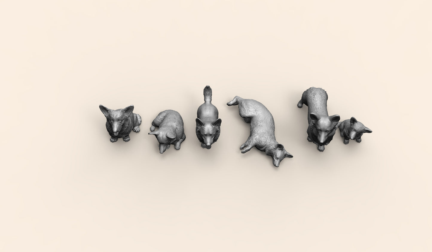 1/35 - 1/6 6pcs 3D Print Model Kit Animal Dogs Pets Welsh Corgi Unpainted