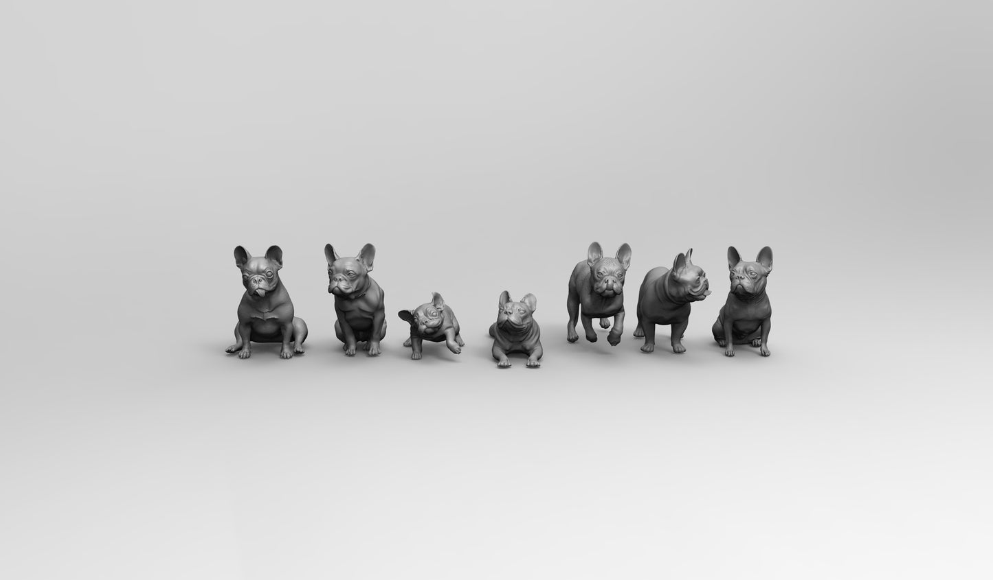 1/35 - 1/6 7pcs 3D Print Model Kit Animal Dogs Pets French Bulldog Unpainted