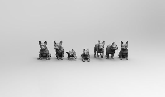 1/35 - 1/6 7pcs 3D Print Model Kit Animal Dogs Pets French Bulldog Unpainted