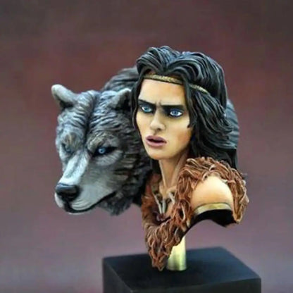 1/10 BUST Resin Model Kit Beautiful Girl in Skin Wolf Barbarian Unpainted - Model-Fan-Store
