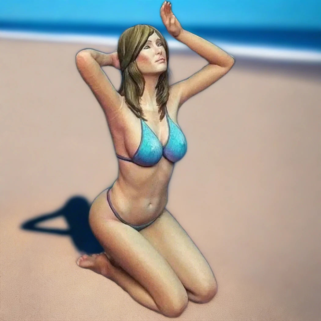 1/24 75mm Resin Model Kit Beautiful Beautiful Girl Bikini Beach Unpainted