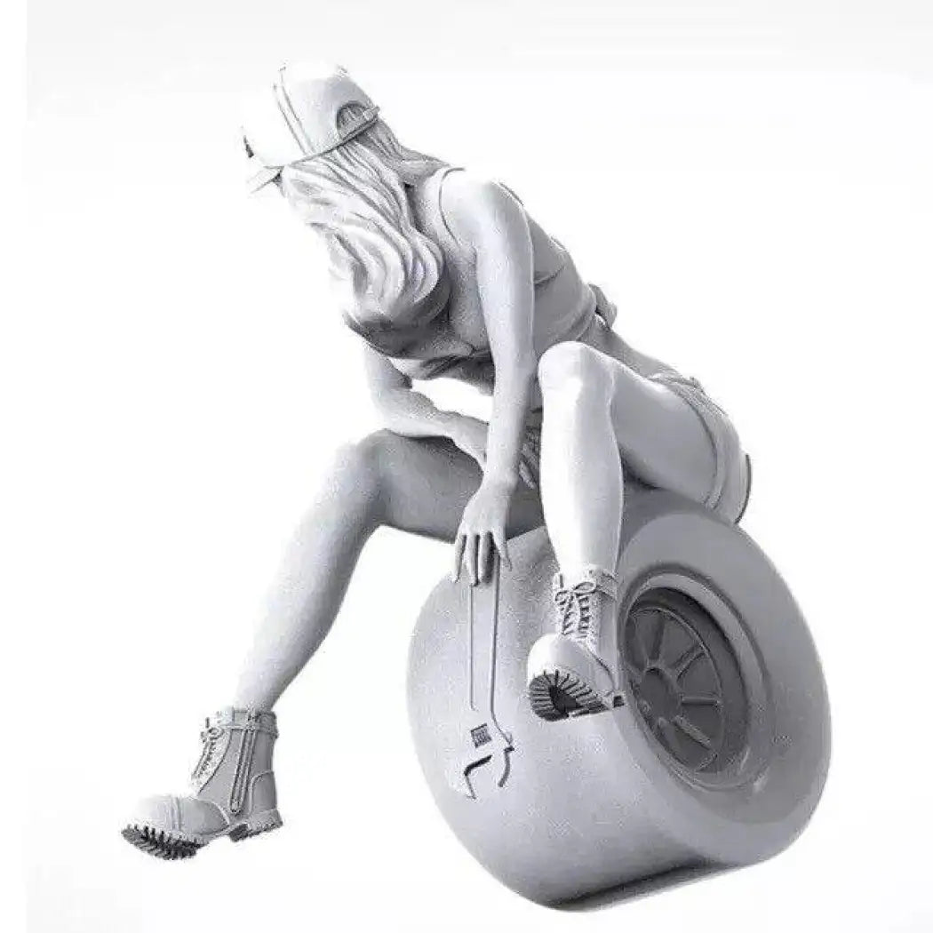 1/20 Resin Model Kit Modern Beautiful Girl Mechanic Tire Fitting Unpainted B3 - Model-Fan-Store