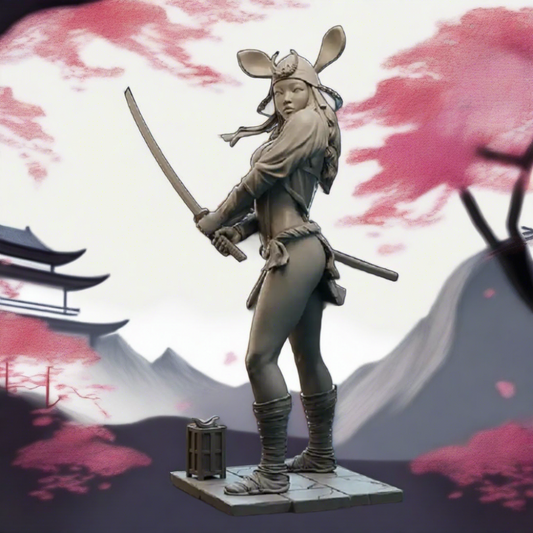 1/24 75mm Resin Model Kit Asian Beautiful Girl Samurai Fantasy Unpainted