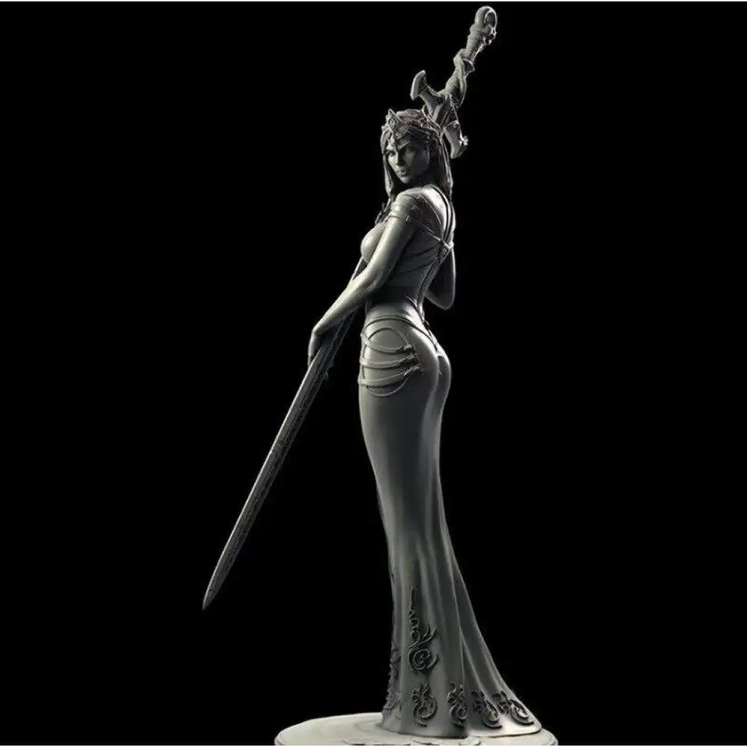 1/24 75mm Resin Model Kit Beautiful Girl Dark Lady Swordman Unpainted - Model-Fan-Store