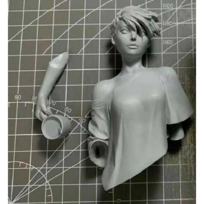 1/9 BUST 110mm Resin Model Kit Modern Beautiful Girl Drinks Coffee Unpainted - Model-Fan-Store