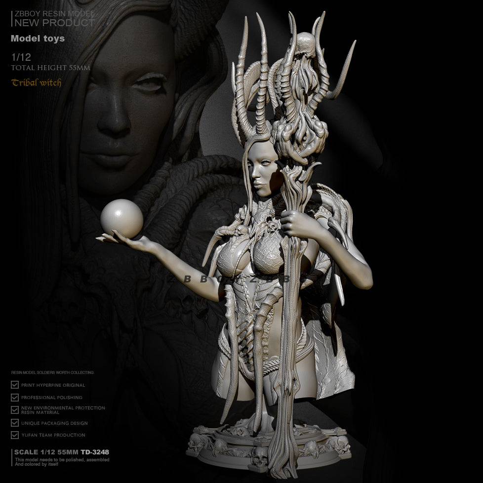 55mm BUST Resin Model Kit Beautiful Girl Enchantress Sorceress Fantasy TD-3248 Unpainted - Model-Fan-Store