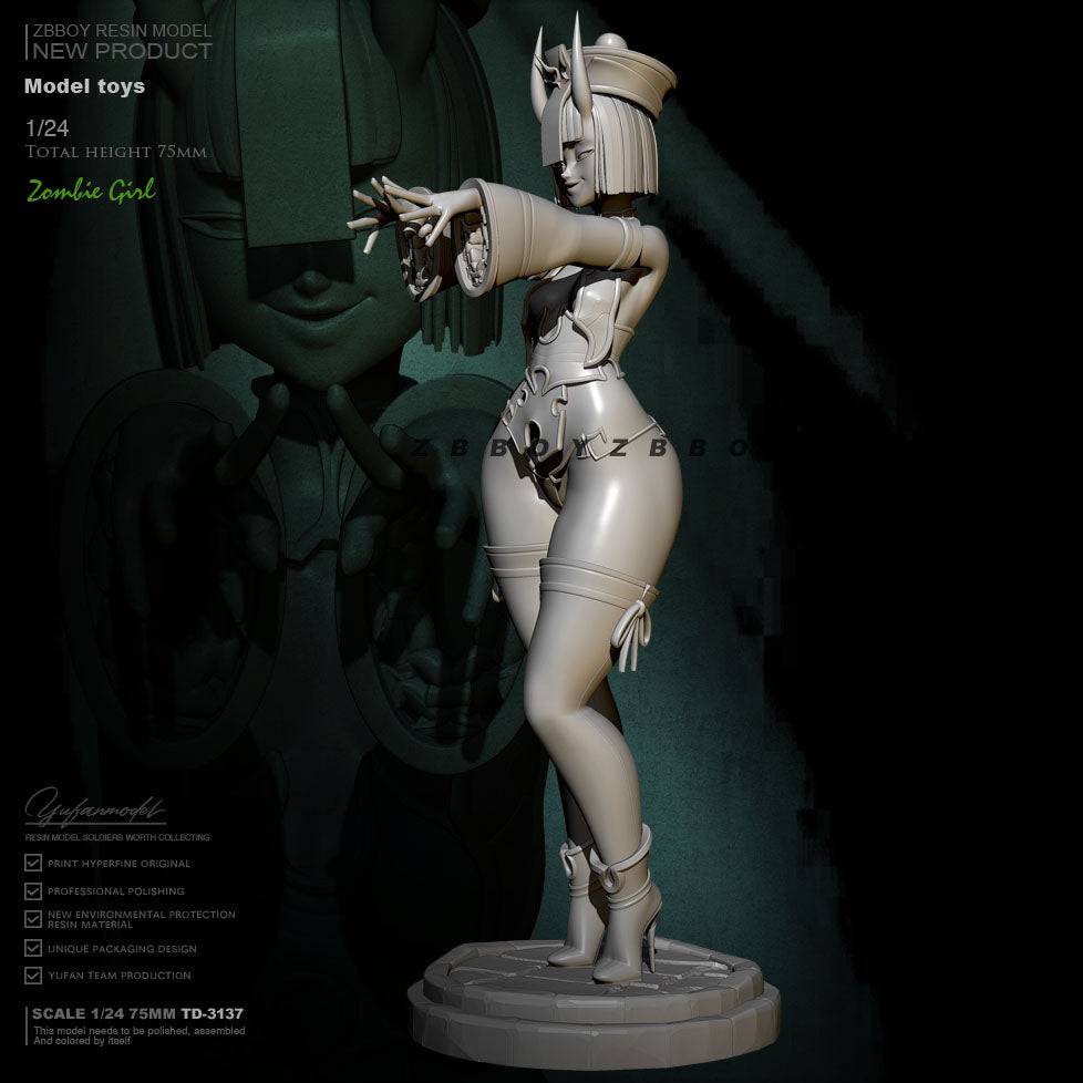 1/24 75mm Resin Model Kit Asian Beautiful Girl Devil Fantasy TD-3137 Unpainted XXX - Model-Fan-Store