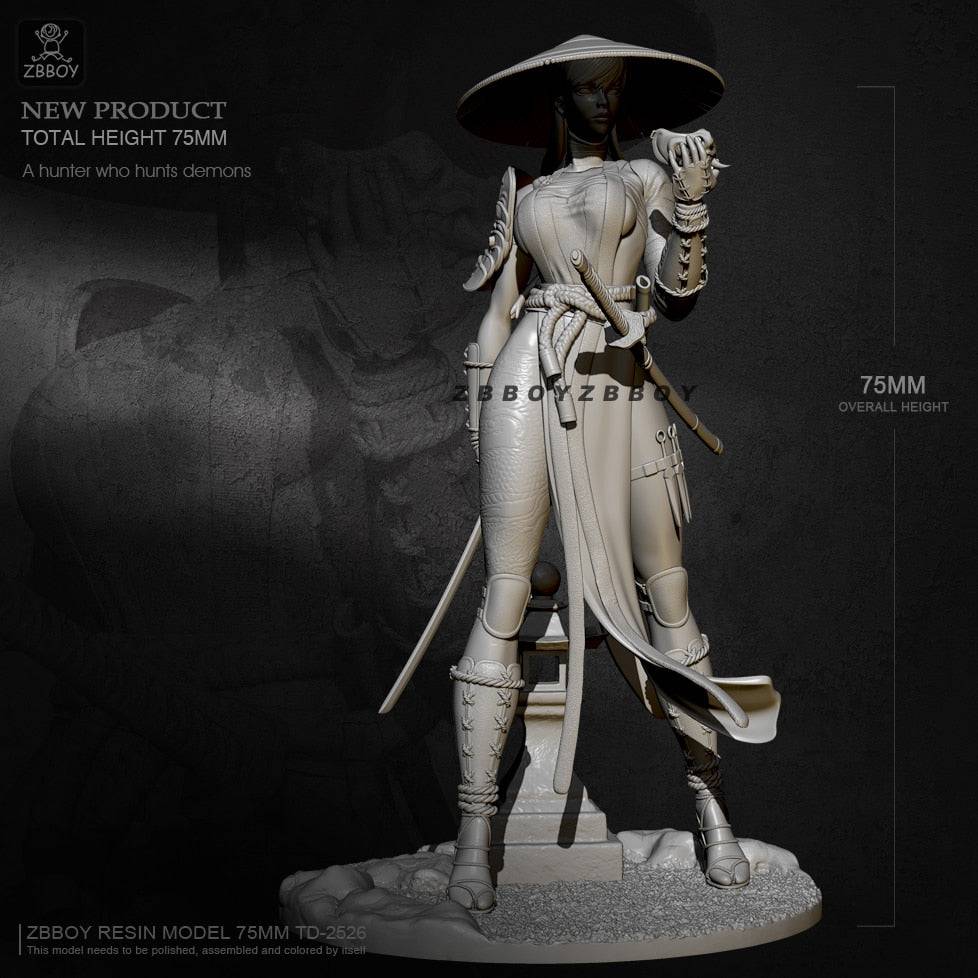 1/24 75mm Resin Model Kit Beautiful Girl Samurai Hunter Demon Fantasy TD-2526 Unpainted - Model-Fan-Store