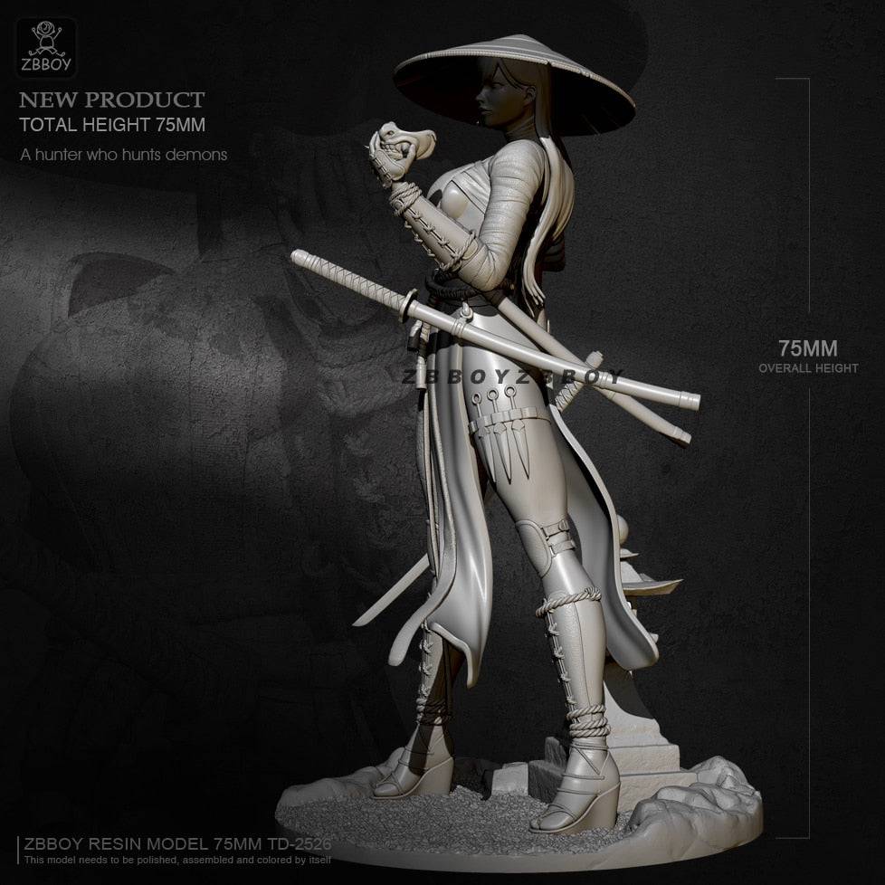 1/24 75mm Resin Model Kit Beautiful Girl Samurai Hunter Demon Fantasy TD-2526 Unpainted - Model-Fan-Store