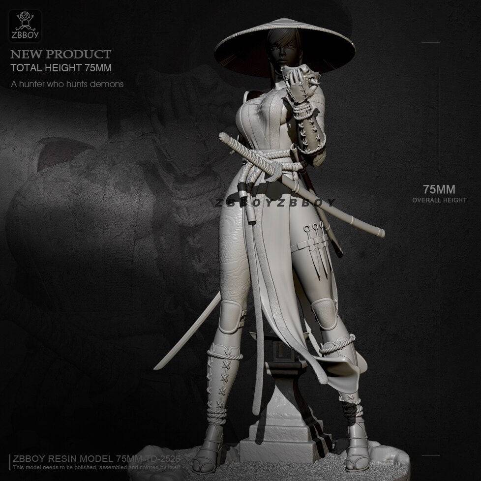 1/24 75mm Resin Model Kit Beautiful Girl Samurai Hunter Demon Fantasy TD-2526 Unpainted - Model-Fan-Store