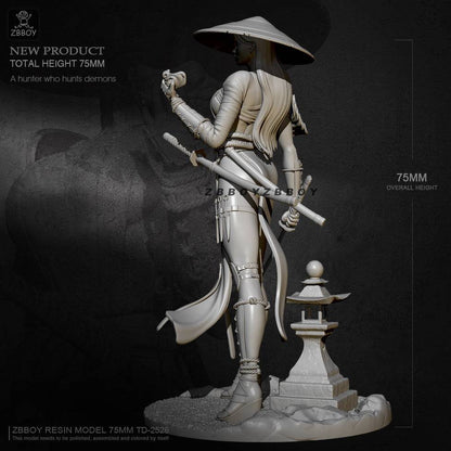 1/24 75mm Resin Model Kit Beautiful Girl Samurai Hunter Demon Fantasy TD-2526 Unpainted - Model-Fan-Store