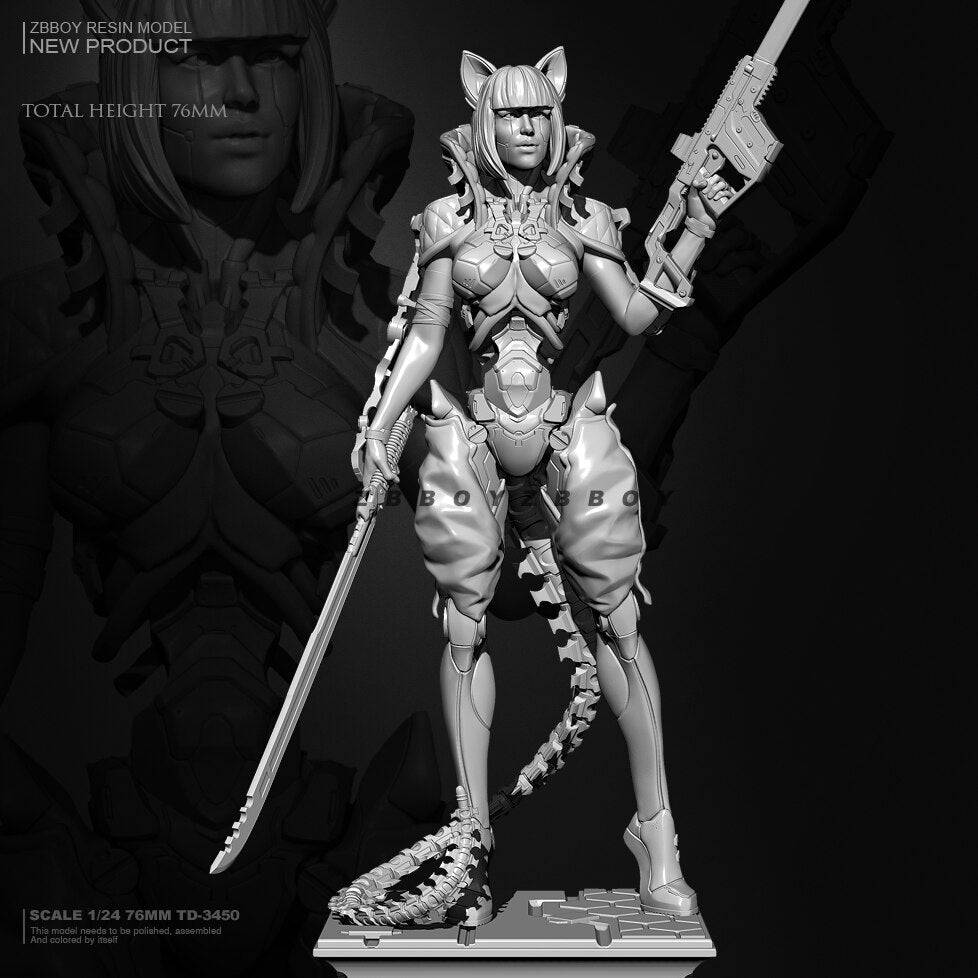 1/24 80mm Resin Cyberpunk Model Kit Beautiful Girl Catwoman Fantasy TD-3450 Unpainted - Model-Fan-Store