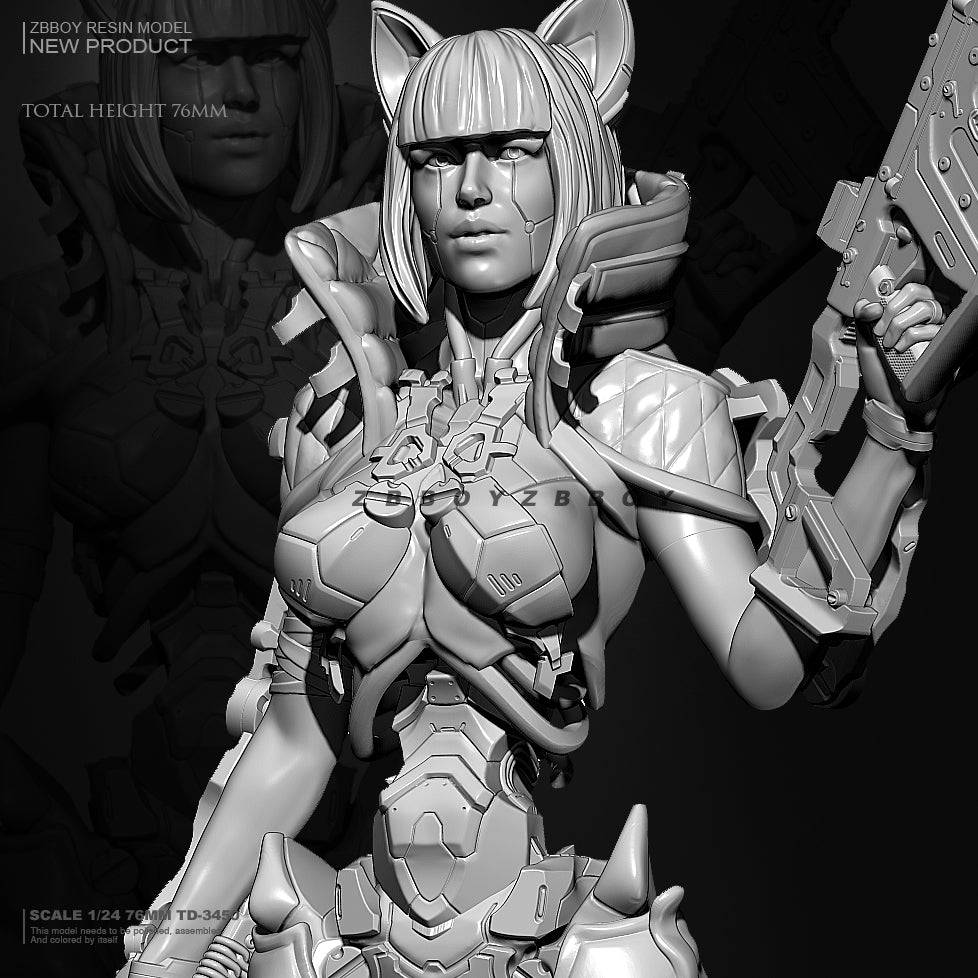 1/24 80mm Resin Cyberpunk Model Kit Beautiful Girl Catwoman Fantasy TD-3450 Unpainted - Model-Fan-Store