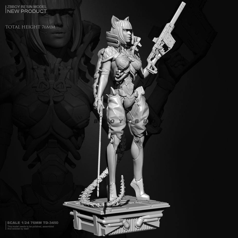 1/24 80mm Resin Cyberpunk Model Kit Beautiful Girl Catwoman Fantasy TD-3450 Unpainted - Model-Fan-Store