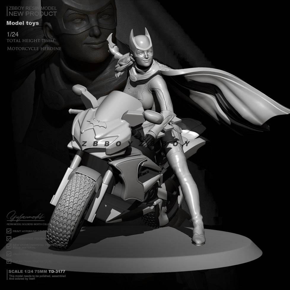 1/24 Resin Model Kit Beautiful Girl Batgirl Motorcycle Fantasy TD-3177 Unpainted - Model-Fan-Store