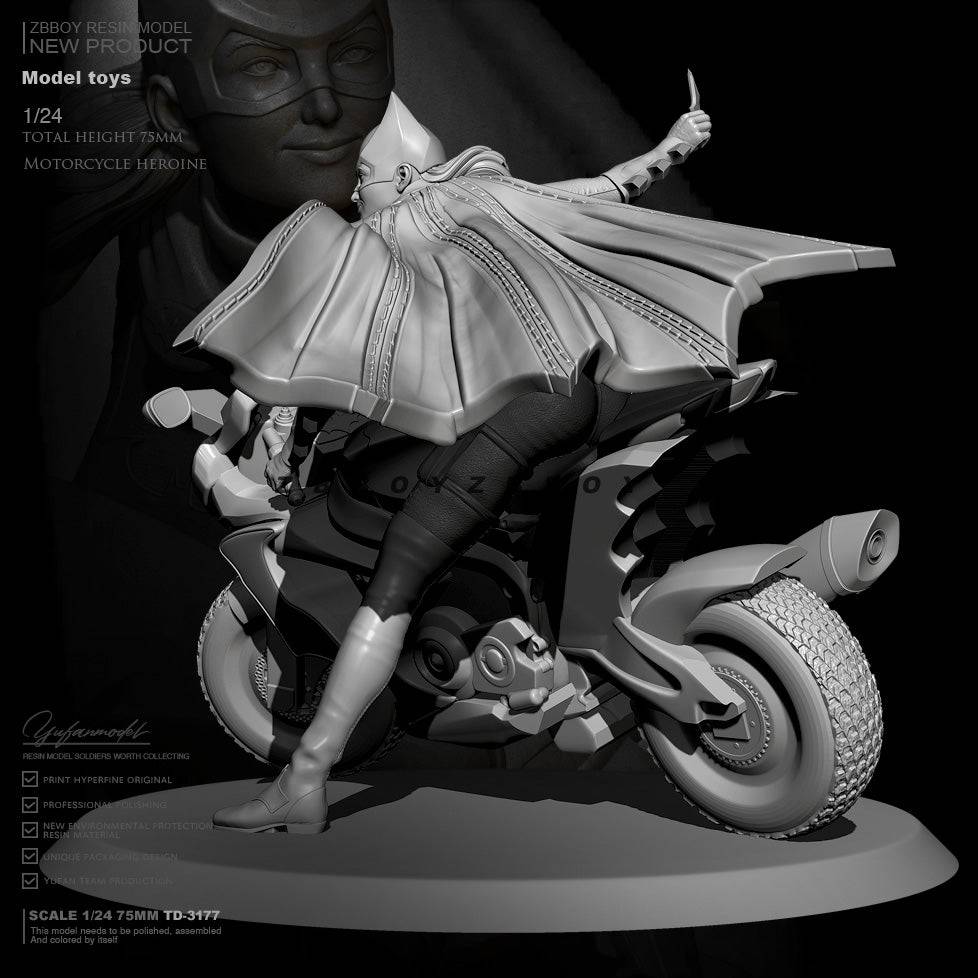 1/24 Resin Model Kit Beautiful Girl Batgirl Motorcycle Fantasy TD-3177 Unpainted - Model-Fan-Store