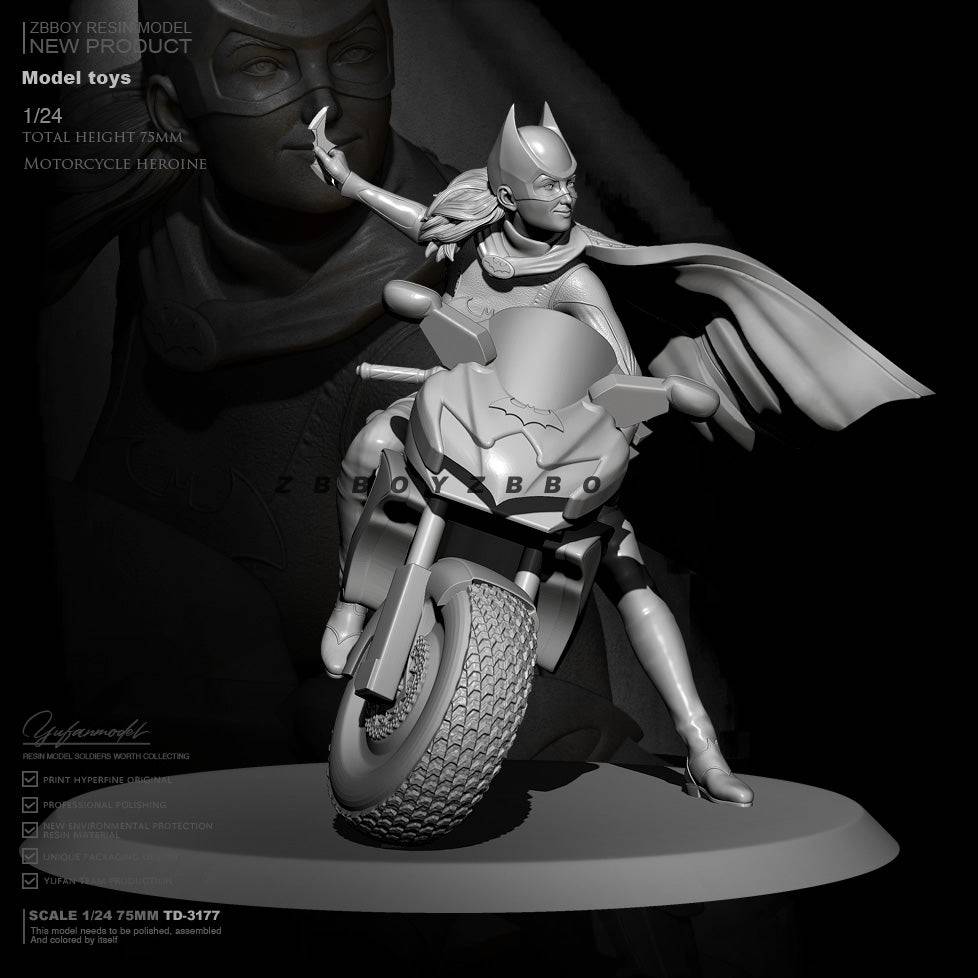 1/24 Resin Model Kit Beautiful Girl Batgirl Motorcycle Fantasy TD-3177 Unpainted - Model-Fan-Store