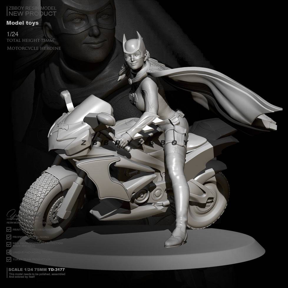 1/24 Resin Model Kit Beautiful Girl Batgirl Motorcycle Fantasy TD-3177 Unpainted - Model-Fan-Store