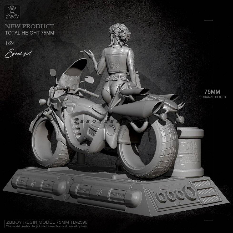 1/24 Resin Model Kit Beautiful Girl Shooter Motorcyclist Fantasy TD-2596 Unpainted - Model-Fan-Store