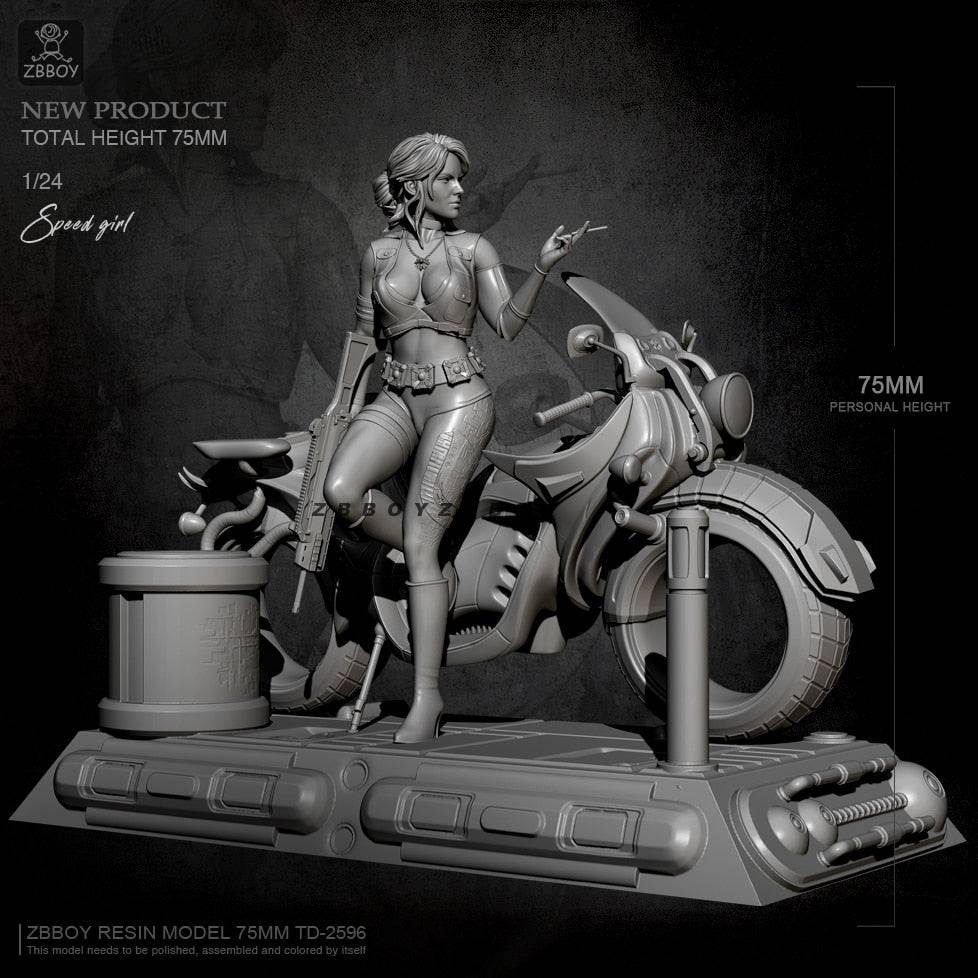 1/24 Resin Model Kit Beautiful Girl Shooter Motorcyclist Fantasy TD-2596 Unpainted - Model-Fan-Store