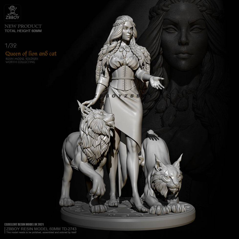 65mm Resin Model Kit Barbarian Beautiful Girl & Pets Fantasy TD-2743 Unpainted - Model-Fan-Store